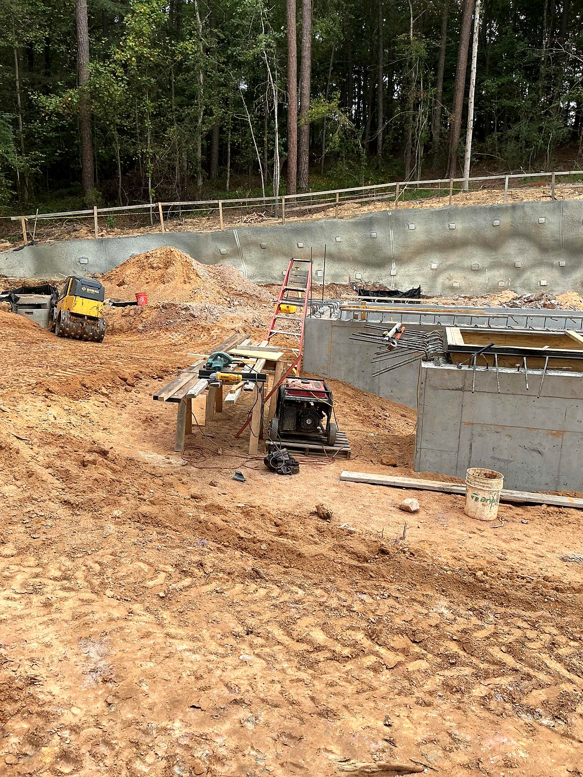 Concrete walls of the pump station structure inside the excavation in Bartow County, Georgia